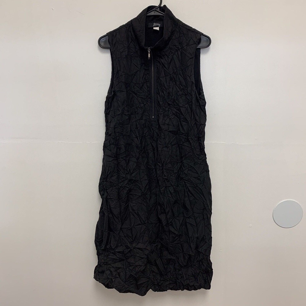 EverSassy Ruched 1/2 Zip Sleeveless Maxi Dress Black Size Small